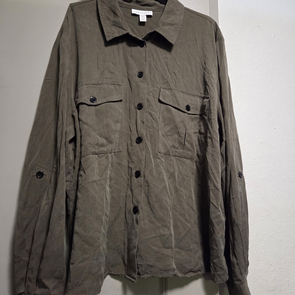 Topshop Olive Green Button-Up Shirt